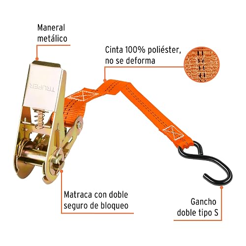 TRUPER Sujetadores con Matraca, Carga Máxima 675 kg, Naranja, SU-675R, Paquete de 2