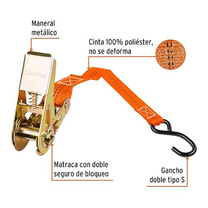 TRUPER Sujetadores con Matraca, Carga Máxima 675 kg, Naranja, SU-675R, Paquete de 2