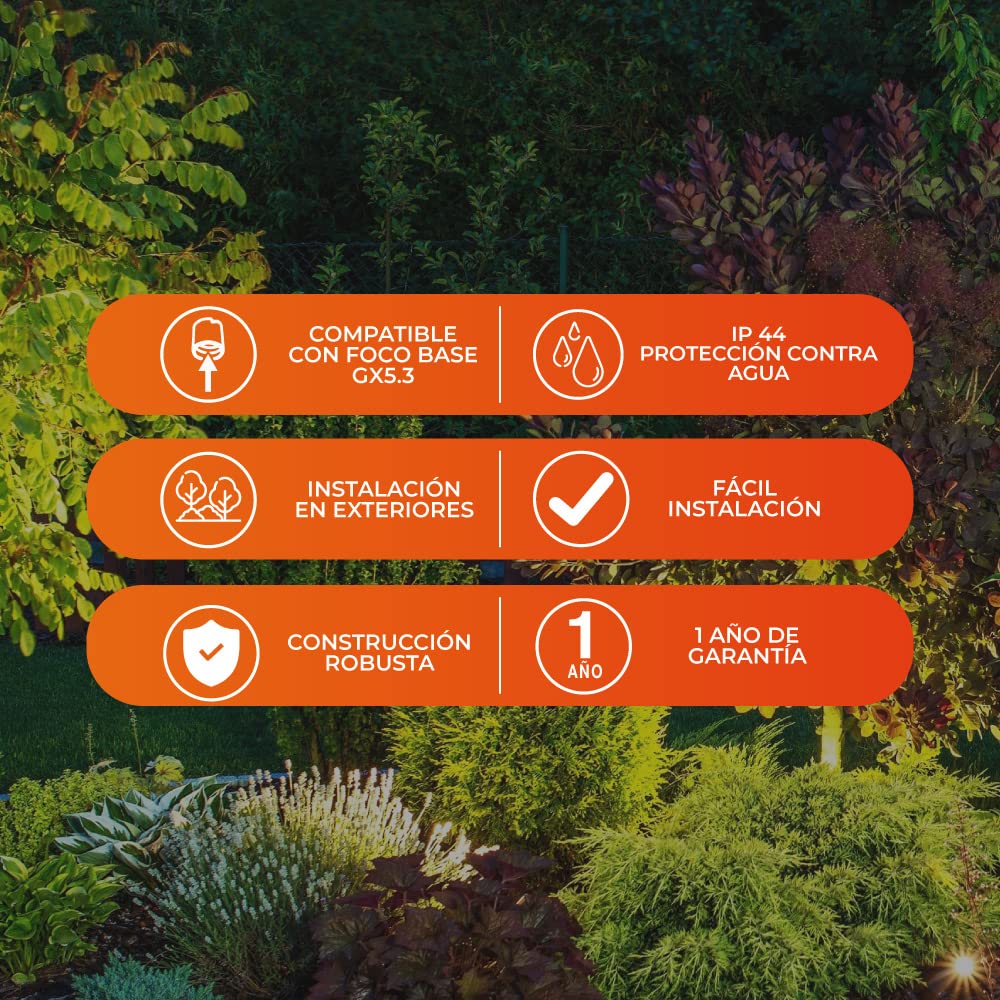 Tecnolite Lámpara con Estaca Jardín, Potencia Máx. 50 W, 1 Base GU10, IP44, IK06, No incluye foco