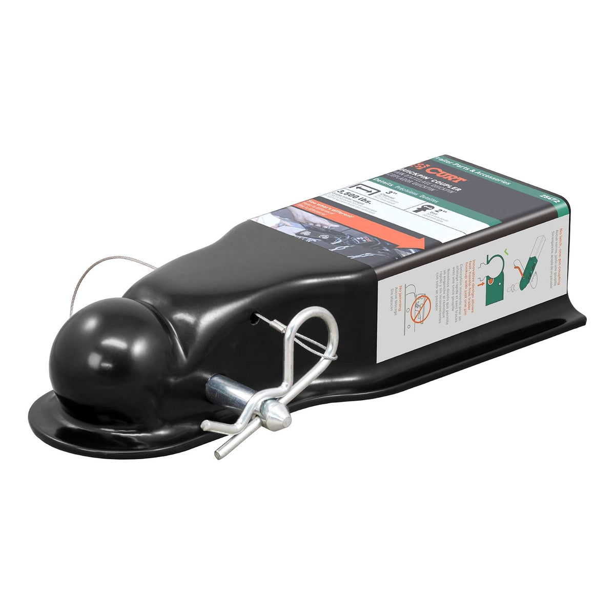 CURT QuickPin Acoplador de Remolque 25472, Bola de 5 cm, Canal de 7.6 cm, Negro
