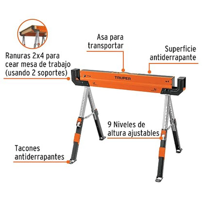 Truper MT-590, Burro/Mesa de trabajo multiusos 9 niveles de altura ajustables