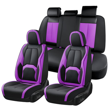 Coverado Funda de Asiento de Piel de Napa Impermeables Ajuste Universal - A-Black&Purple - Fullset