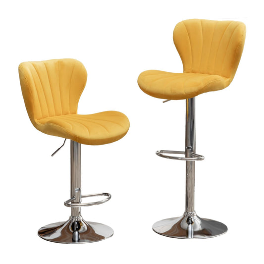 Roundhill Furniture Ellston - Taburetes giratorios de Terciopelo Ajustables en Amarillo, Juego de 2