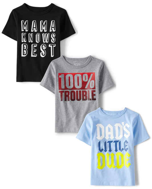 The Children's Place Y Playera de Manga Corta para niños pequeños, Paquete de 3 Camiseta para Niños