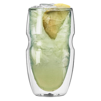 Vasos de doble vidrio Serafino, para cafés y tés fríos, con capacidad de 475 ml. Set de 2 vasos de vidrio con aislante