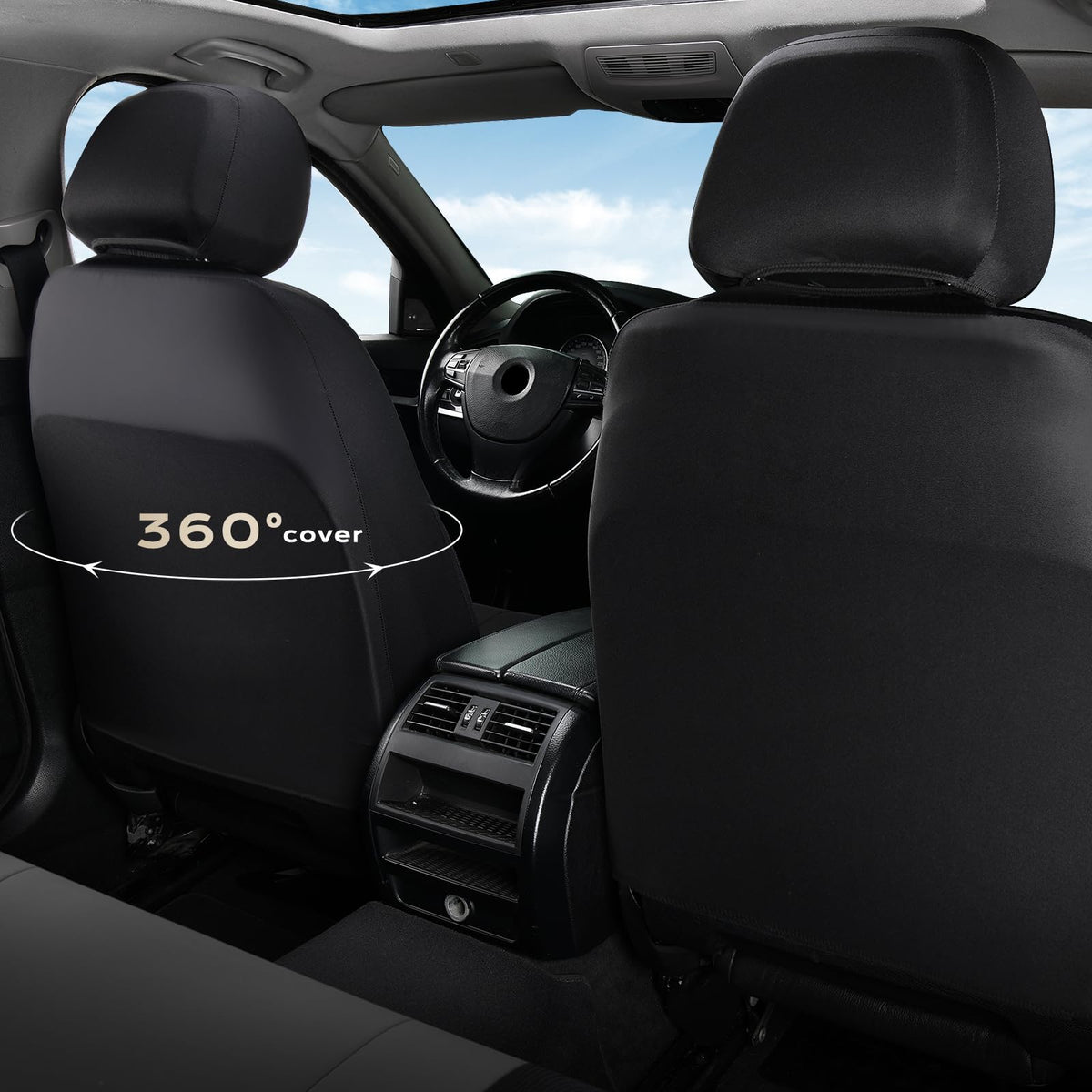 Coverado - Juego Completo de Fundas de Asiento para automóvil, Fundas de Asiento de automóvil, Fundas de Asiento de Piel, diseño de Malla, Protectores de Asiento de Conductor Negro, Ajuste Universal