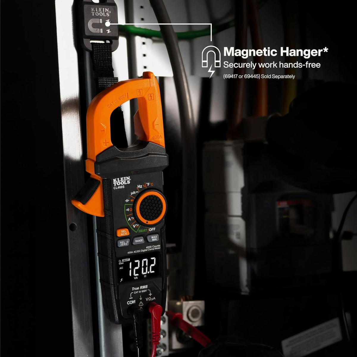 Klein Tools CL460S | Multímetro de gancho digital, de rango automático de 400A AC/DC con TRMS, medidor de voltaje con visualización retroiluminada.