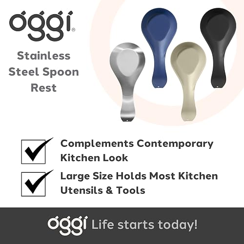 Oggi Descanso de acero para cuchara, Stainless, 8.25 inch by 4.5 inch, 1
