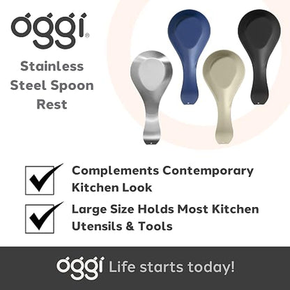 Oggi Descanso de acero para cuchara, Stainless, 8.25 inch by 4.5 inch, 1