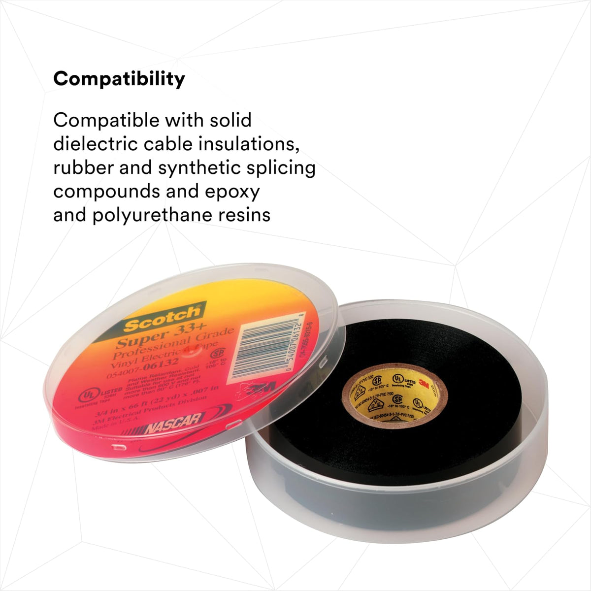 3M Scotch Super 33+ Cinta eléctrica – 3/4 pulgadas x 50 pies, vinilo de grado premium para todo tipo de clima, resistente a la abrasión, la humedad, la corrosión, los alcalinos, negro, 1 rollo