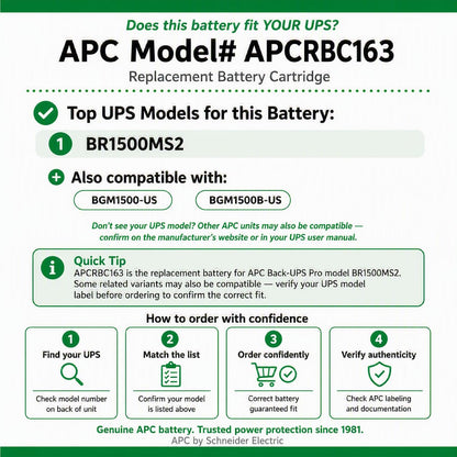 APC UPS - Reemplazo de batería APCRBC163, UPS BR1500MS y Otros