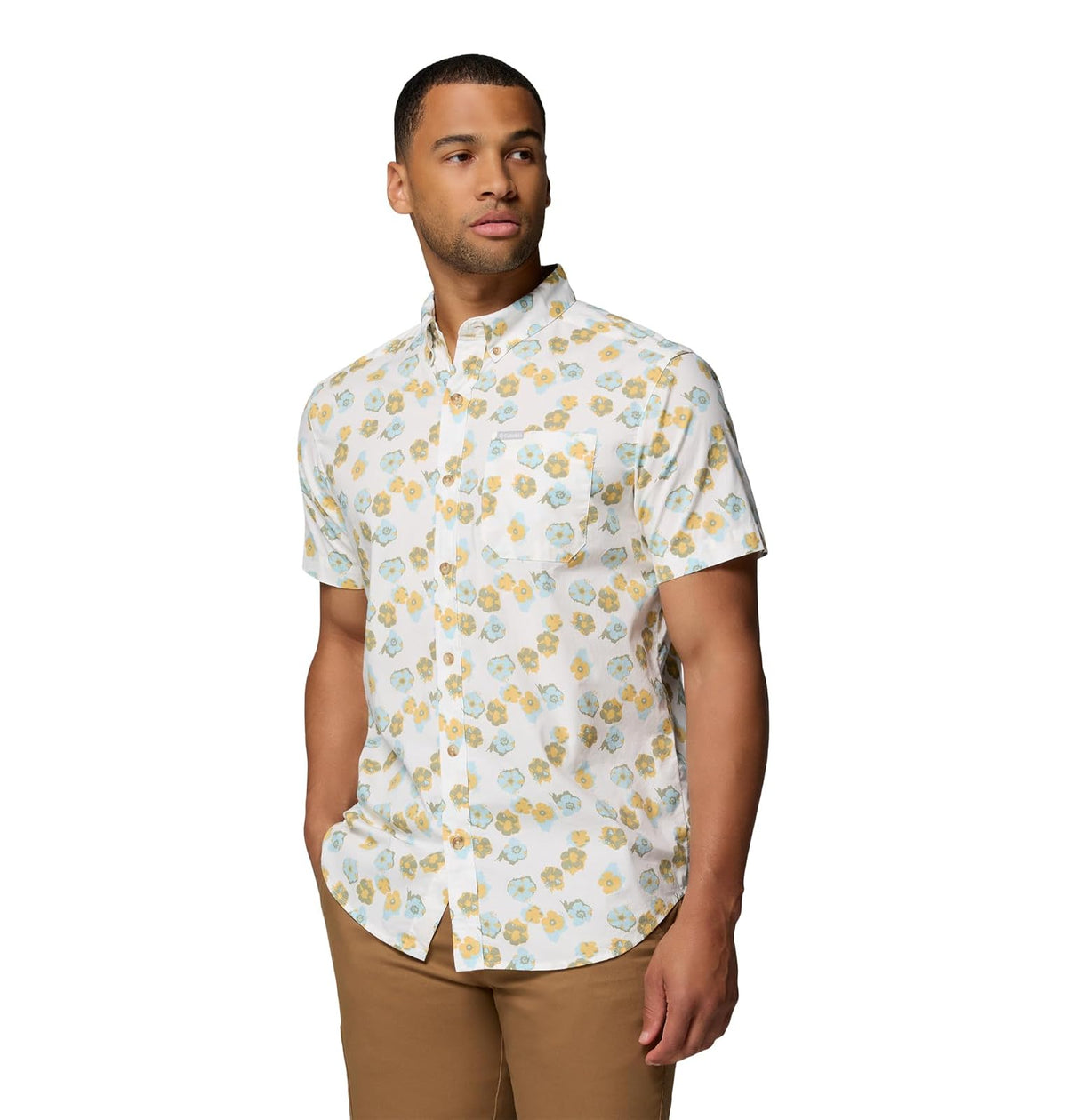 Columbia Rapid Rivers - Camisa de Manga Corta Estampada Camisa de Senderismo para Hombre - Sal marina - Floweret - G