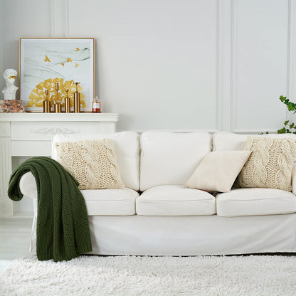 Longhui bedding - Cobija de punto trenzado grueso, ligera, 100 % algodón orgánico, para sofá, cama y guardería, estilo rústico, elegante y moderno, verde oliva, 129.54 x 160.02 cm, bolsa de lavado