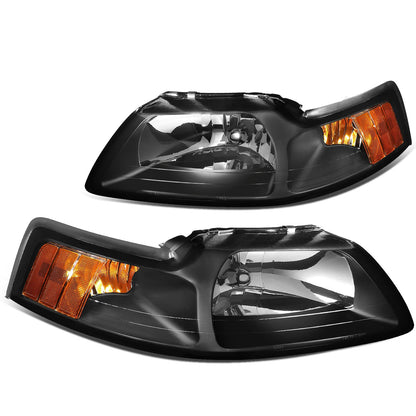 DNA Motoring HL-OH-FM99-BK-AM Faros Delanteros Negros Ámbar para Ford Mustang 99-04