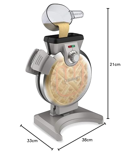 Cuisinart Wafflera Vertical Anti-derrames WAF-V100 Acero Inoxidable | Diseño verticalpara ahorra espacio, Tubo vertido masa fácil llenado, 5 niveles dorado, Placas antiadherentes. Alerta audible
