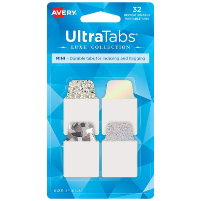 Avery Ultra Tabs Luxe Collection, mini pestañas de 1 x 1.5 pulgadas, diseños holográficos iridiscentes, reposicionables, 32 en total (74178)