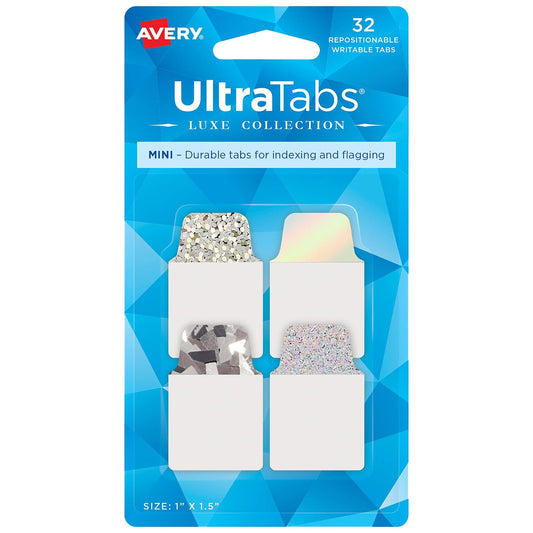 Avery Ultra Tabs Luxe Collection, mini pestañas de 1 x 1.5 pulgadas, diseños holográficos iridiscentes, reposicionables, 32 en total (74178)