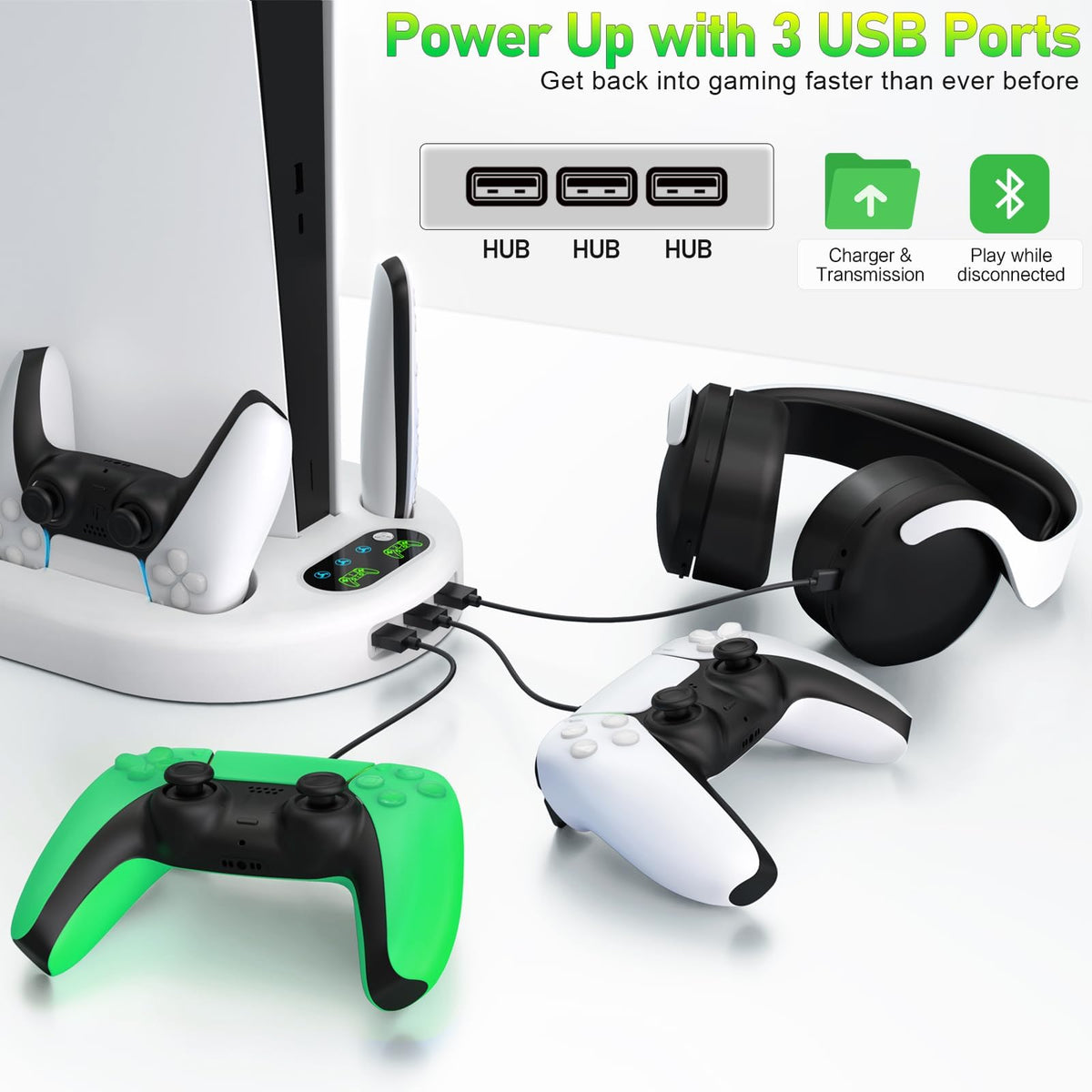 AMZDM for PS5 Stand Cooling Station with Dual PS5 Charging Station Playstation 5 Console Cooler Docking Station with Cooling Fan PS5 Controller Fast Charging PS 5 Disc & Digital Standard Version White