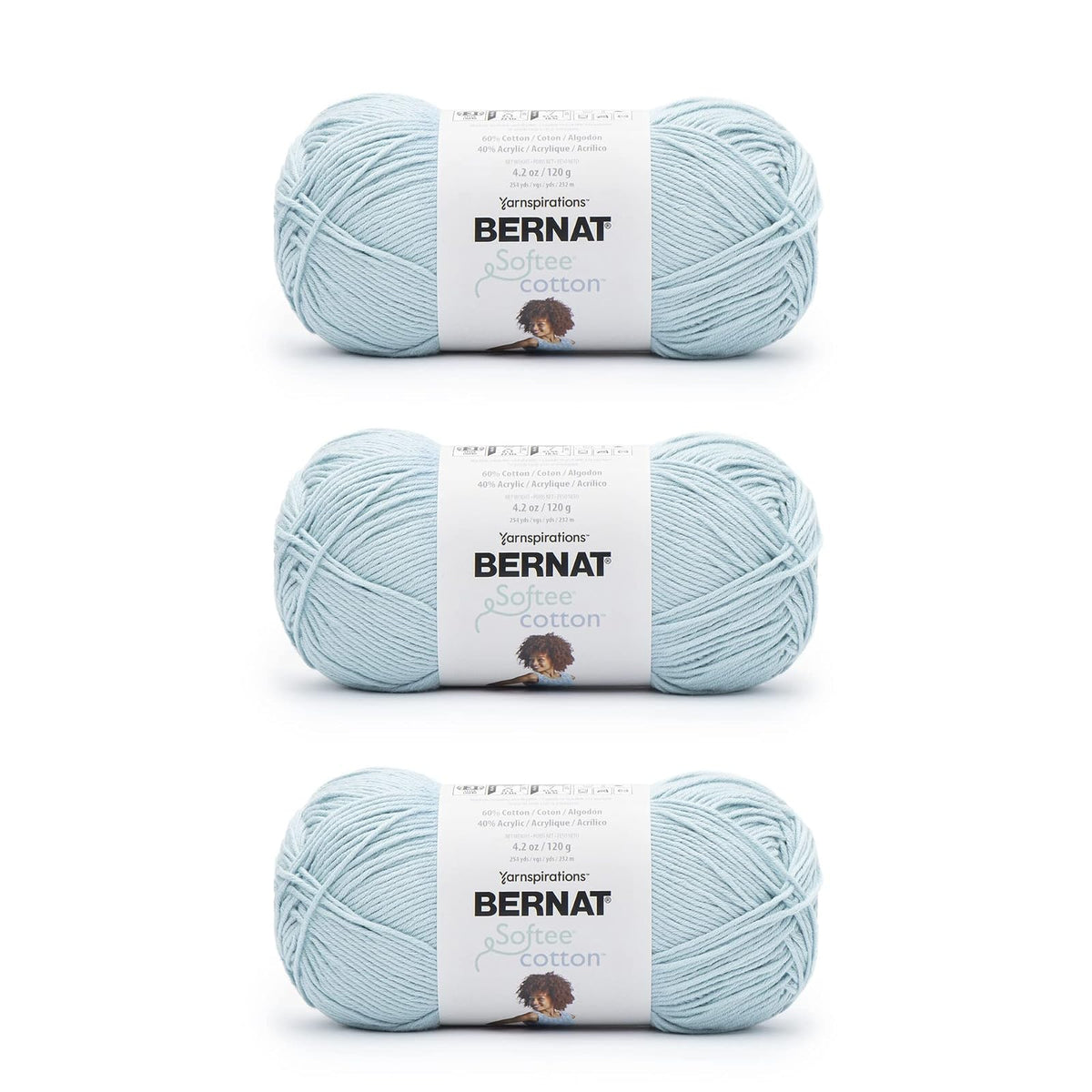 Bernat Softee Cotton, Hilo de Algodón y Acrílico Peso DK - Cielo crepuscular - Paquete de 3