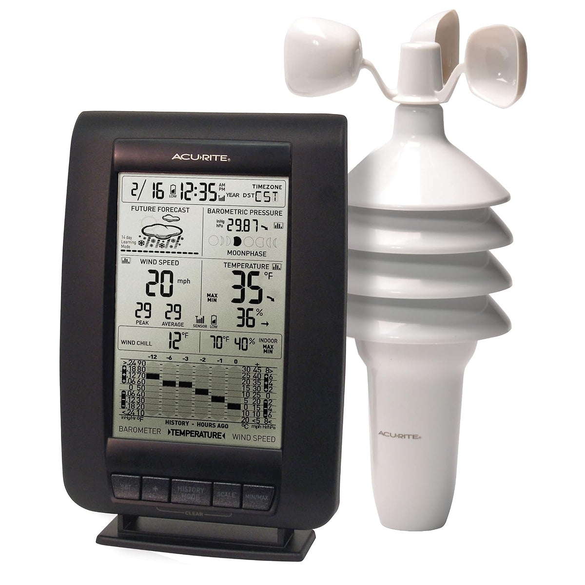 AcuRite 00634A3 Estación meteorológica inalámbrica con Sensor de Viento, Negro