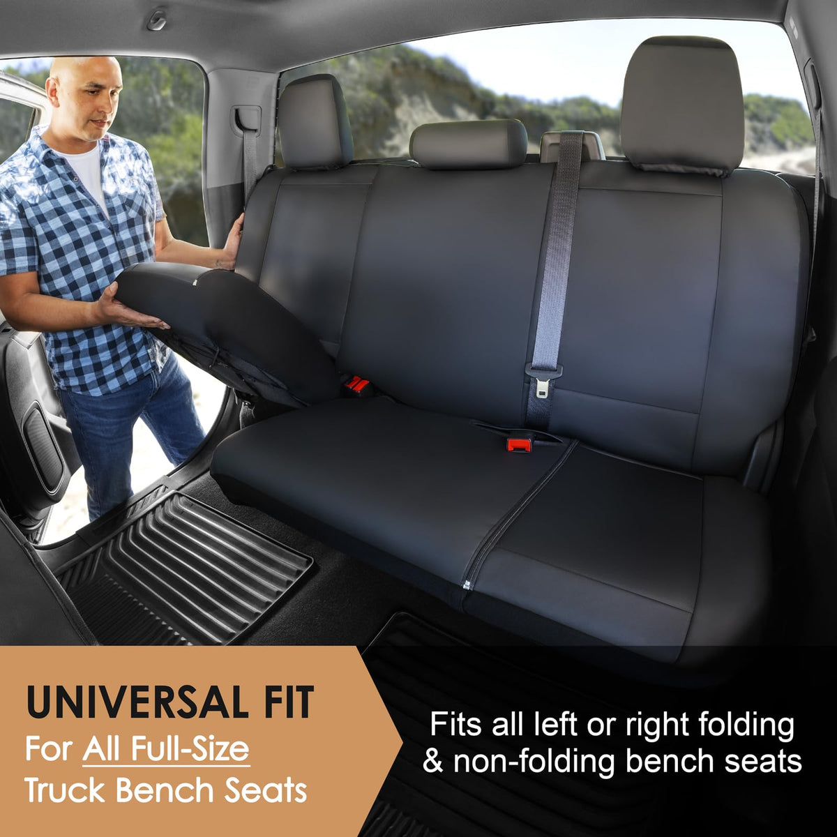 X Truck Accessories Funda de Asiento de Camioneta Universal para Banco Completo Compatible con Silverado F-150 Ram Sierra Titan Tundra, Negro, 1370036