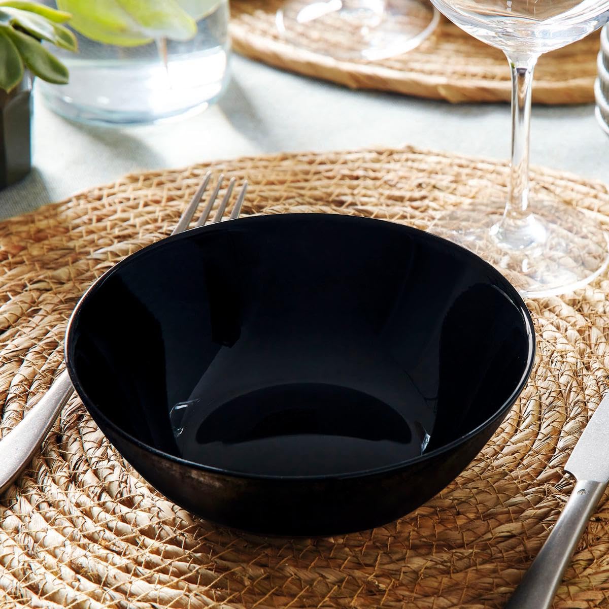 Luminarc 307-5974 Juego de 6 Platos Hondos o Bowls para Sopa, Diseño Cuenco Moderno de Cerámica, Color Negro, 16 cm, Colección Zelie Arcopal, Hecho en Francia