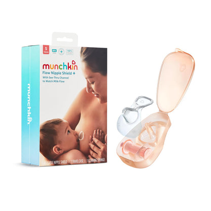 Munchkin® Flow Nipple Shield + with See-Thru Channel to Watch Milk Flow - Nurse Confidently and Meet Your Breastfeeding Goals, Silicone - 16mm