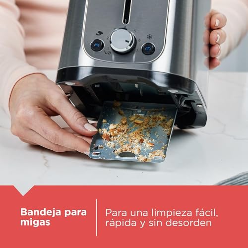 Black+Decker Tostadora de Pan 2 Rebanadas con 7 Niveles, TR1227-0SDLA | Ranuras extra anchas para tostar bagels y panes gruesos, con función para alimentos congelados