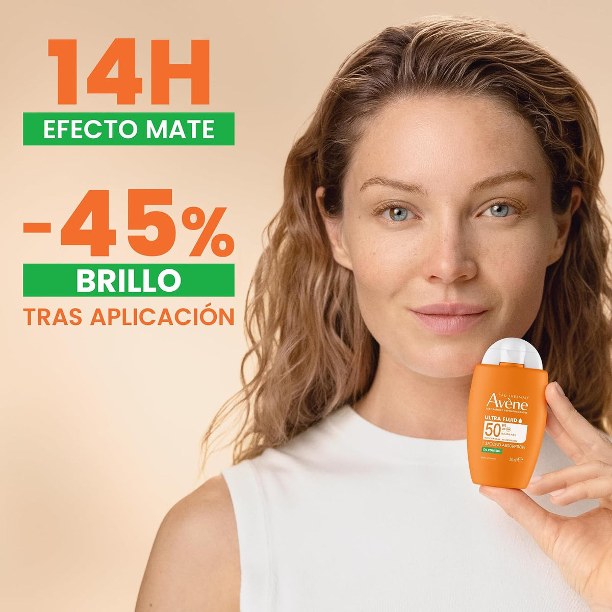 Avene Ultra Fluid Protector Solar Facial Oil Control FPS50 Piel Grasa, 50ml | Oil Control Invisible, efecto mate 14h, -45% brillo, ultra fluida, 50 ml