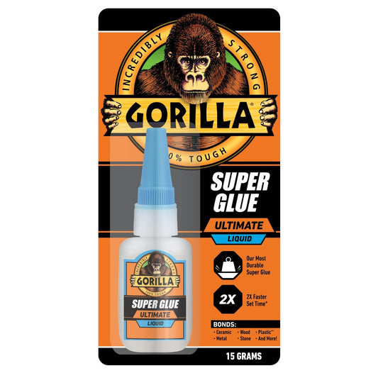 Gorilla Ultimate Super Glue, pegamento transparente, 15 gramos (paquete de 1) - Cianoacrilato de ajuste rápido para reparaciones y reparaciones rápidas con tapa antiobstrucción