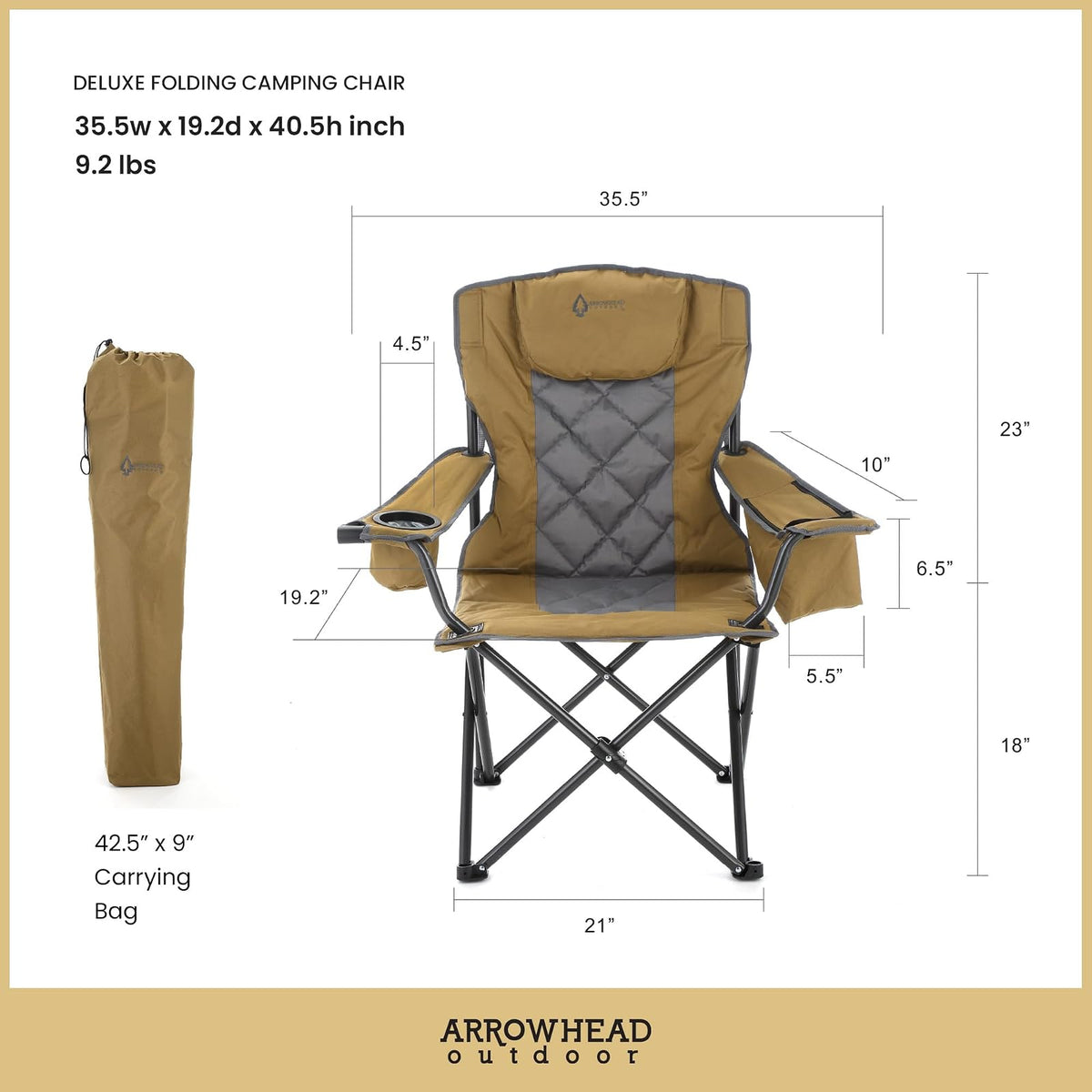 ARROWHEAD OUTDOOR - Silla Plegable portátil de Lujo con reposacabezas, Vidrio y portavasos, Enfriador de 6 latas, Bolsa de Transporte Resistente, Capacidad de Peso de 550 Libras