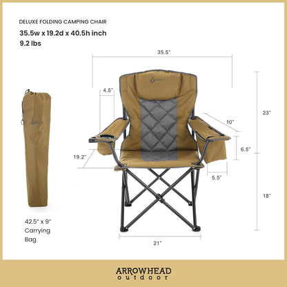 ARROWHEAD OUTDOOR - Silla Plegable portátil de Lujo con reposacabezas, Vidrio y portavasos, Enfriador de 6 latas, Bolsa de Transporte Resistente, Capacidad de Peso de 550 Libras