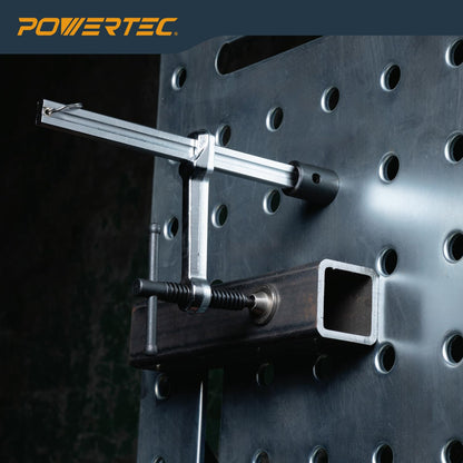 POWERTEC - Abrazadera de soldadura con mango en T - Apertura máxima de 6-1/2 pulgadas, profundidad de garganta de 3-1/4 pulgadas, se adapta a agujeros de mesa de soldadura de 16 mm, abrazadera de