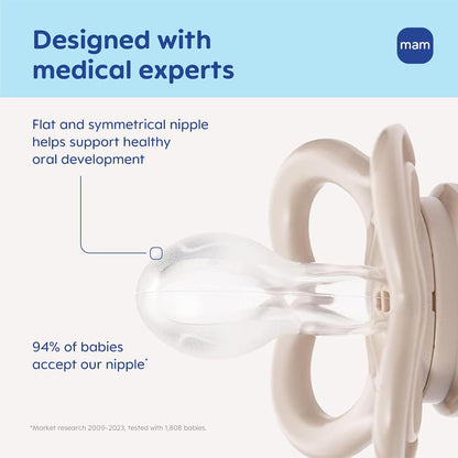 MAM Chupón de 0 a 6 meses, paquete variado, sin BPA, pezón de silicona | 1 original, 1 original brilla en la oscuridad, 1 aire, desarrollado con expertos médicos, fabricado en Europa