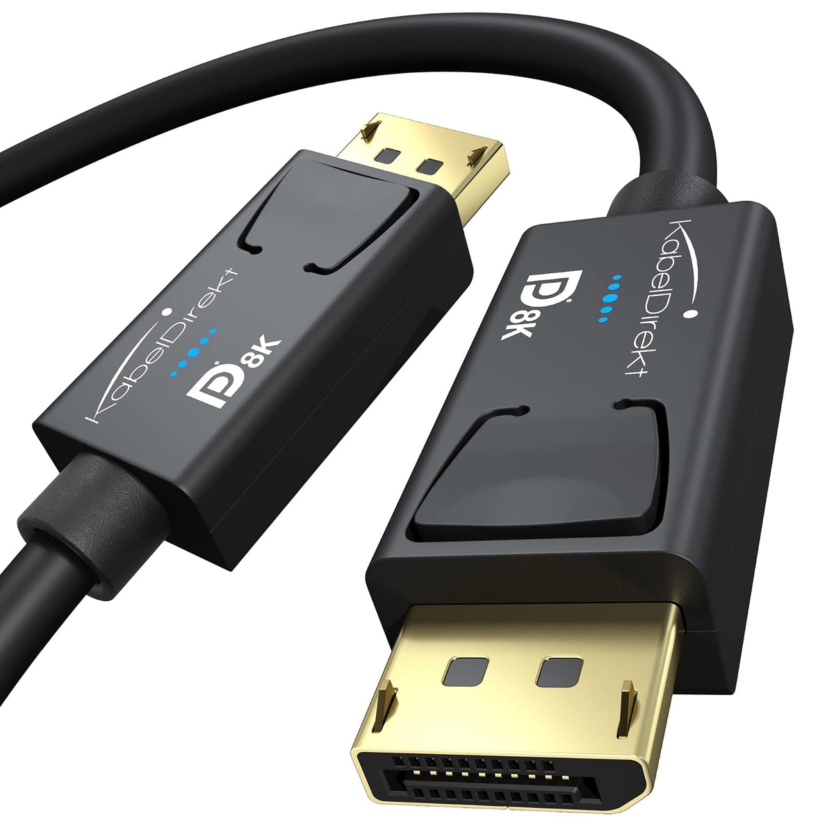 KabelDirekt – Cable DisplayPort 8K – 6ft/2.0m | Para PC de gaming DP 1.4/portátiles/tarjetas gráficas/monitores con 8K@60Hz, 4K@120Hz y 144Hz/165Hz/240Hz