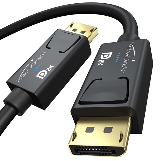 KabelDirekt – Cable DisplayPort 8K – 6ft/2.0m | Para PC de gaming DP 1.4/portátiles/tarjetas gráficas/monitores con 8K@60Hz, 4K@120Hz y 144Hz/165Hz/240Hz