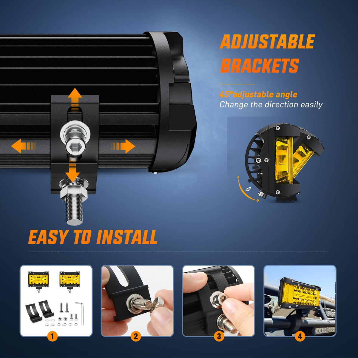 Nilight - Barra de luz LED para Disparos Laterales, 2 Unidades de 4.3 Pulgadas, Triple hilera, Combo de inundación, iluminación de Haz Amarillo con Interruptor de 5 Pines, Kit de arnés de