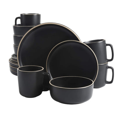Gibson Home Zuma Vajilla de Gres, Servicio para 4 o 6 - Service for Four (16pcs) - Negro -