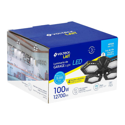 Volteck ABA-701L, Luminario LED 100 W, aluminio con 4 paneles abatibles, luz blanca fría 6500K, color negro