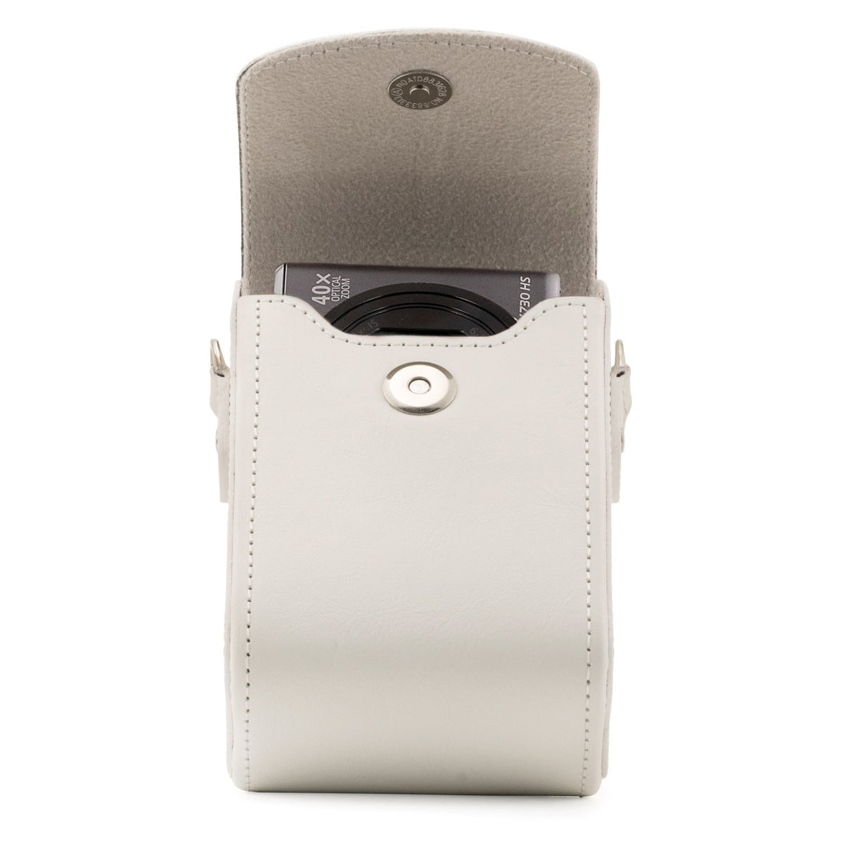 MegaGear MG1414 Estuche de Cuero, con Correa Compatible con Panasonic Lumix DC-ZS80, DC-ZS70, DMC-LX10, DMC-ZS60, DMC-ZS100 - Blanco