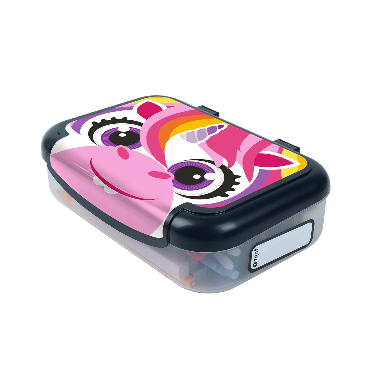 ZIPIT - Caja de lápices de plástico reciclado para niñas | Estuche para lápices para la escuela | Caja de lápices de gran capacidad (unicornio)