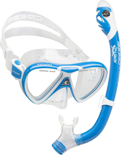 Cressi Juego de Silicona para esnórquel (máscara y esnórquel seco) para niños de 7 a 15 años | Pegaso e Iguana Dry: diseñado en Italia - Azul - Blanco
