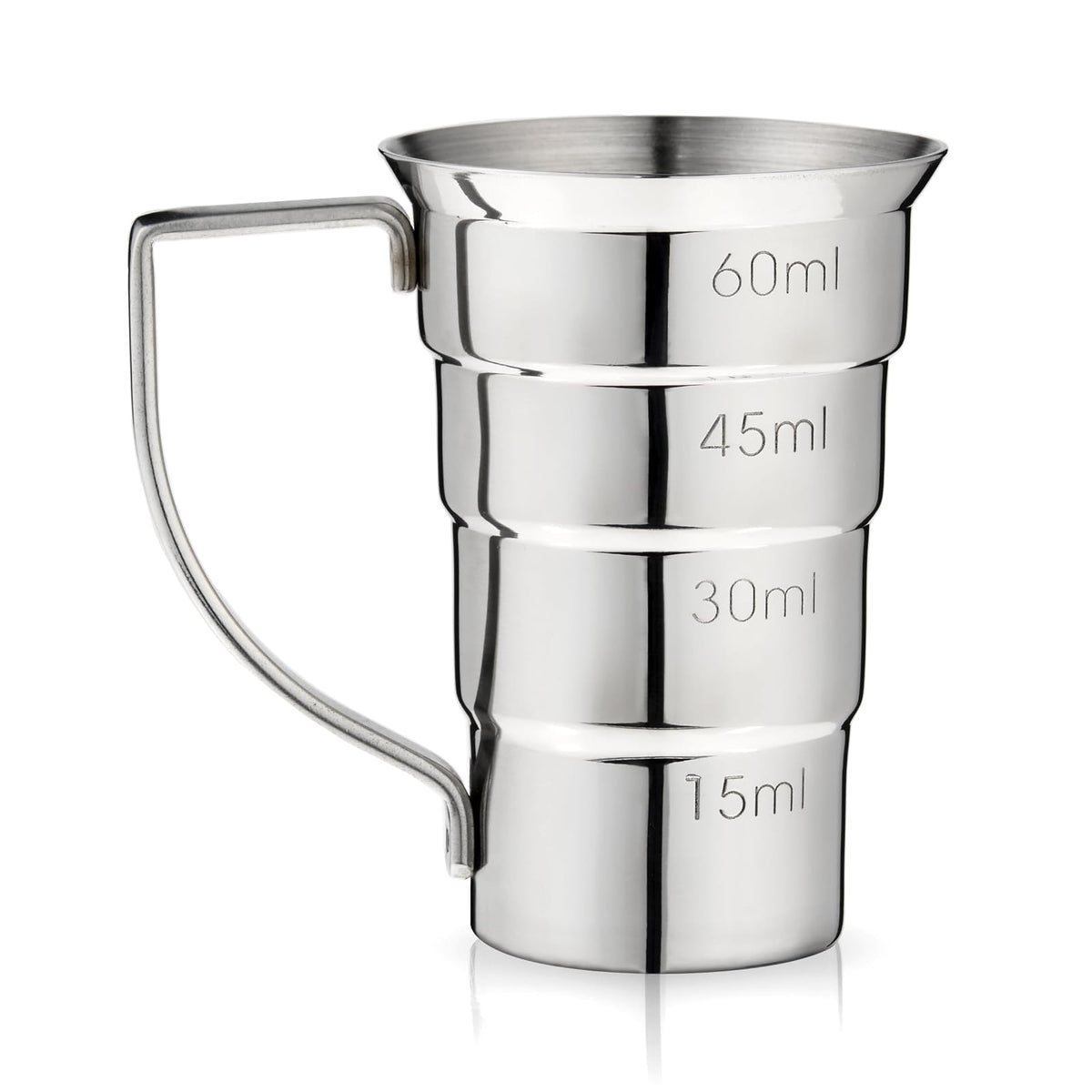 Viski - Jigger escalonado con asa, 4 marcas de medición, taza medidora para recetas de cóctel, 0.5 onzas, 1.5 onzas, 1.5 onzas y 2 onzas, acero inoxidable