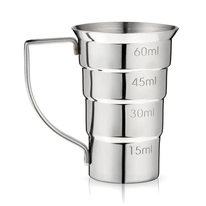 Viski - Jigger escalonado con asa, 4 marcas de medición, taza medidora para recetas de cóctel, 0.5 onzas, 1.5 onzas, 1.5 onzas y 2 onzas, acero inoxidable