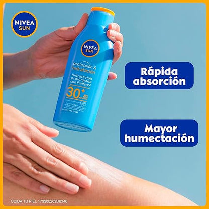 Protector Solar Corporal NIVEA SUN Protección E Hidratación Fps30+ 200Ml, Con Vitamina C Y Ácido Hialurónico,