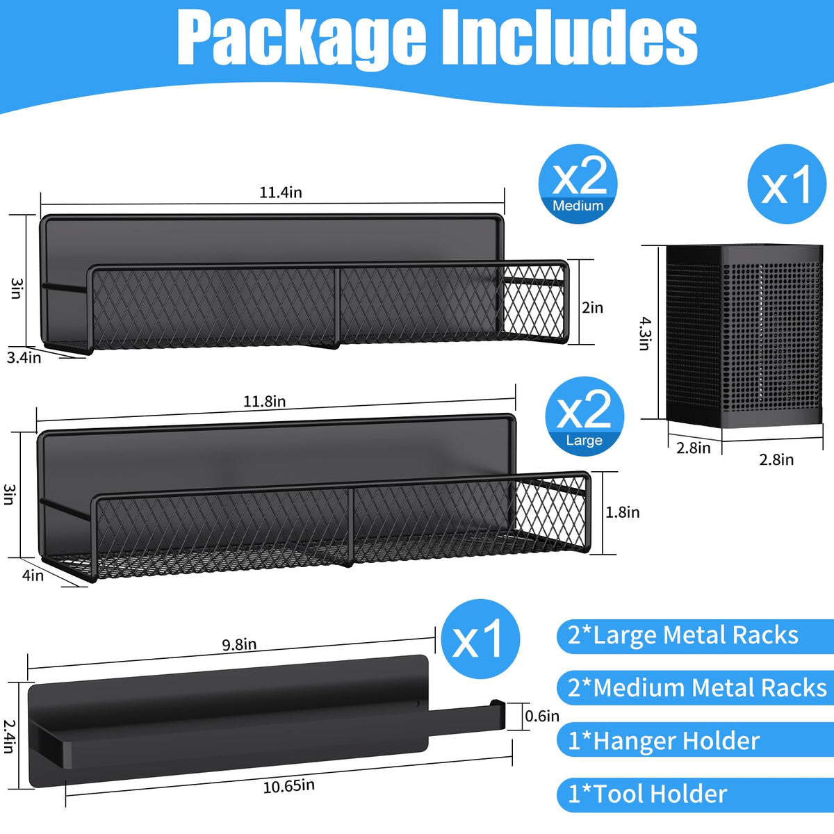 Estantes magnéticos para Lavadora, Paquete de 6, Organizador magnético de Metal Resistente, Color Negro con Organizador de Perchas, Soporte de Herramientas, Estante de Ahorro de Espacio para el hogar