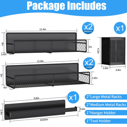 Estantes magnéticos para Lavadora, Paquete de 6, Organizador magnético de Metal Resistente, Color Negro con Organizador de Perchas, Soporte de Herramientas, Estante de Ahorro de Espacio para el hogar