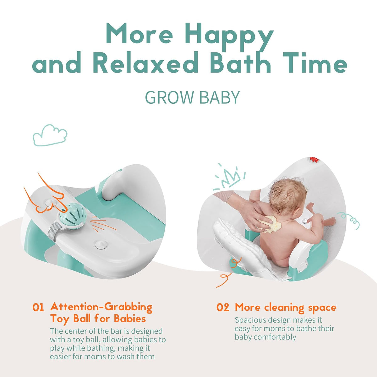 BabyBond - Asiento de baño para bebé con asiento y acostado, 2 modos, ajuste de 3 velocidades, potentes ventosas, silla de tina para bebé con toalla suave y cómoda, plegable y colgante