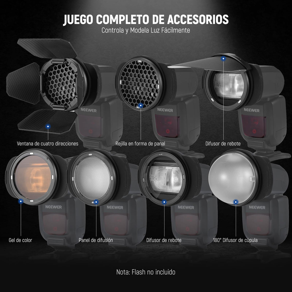 NEEWER Anillo Adaptador de Cabeza de Flash Cuadrado de Silicona con Cabezal de Flash Redondo Magnético Kit de Gel de Color para Z760 NW760 NW700 NW620 NW635II TT560 Speedlite de Cabeza Cuadrada, CRM3