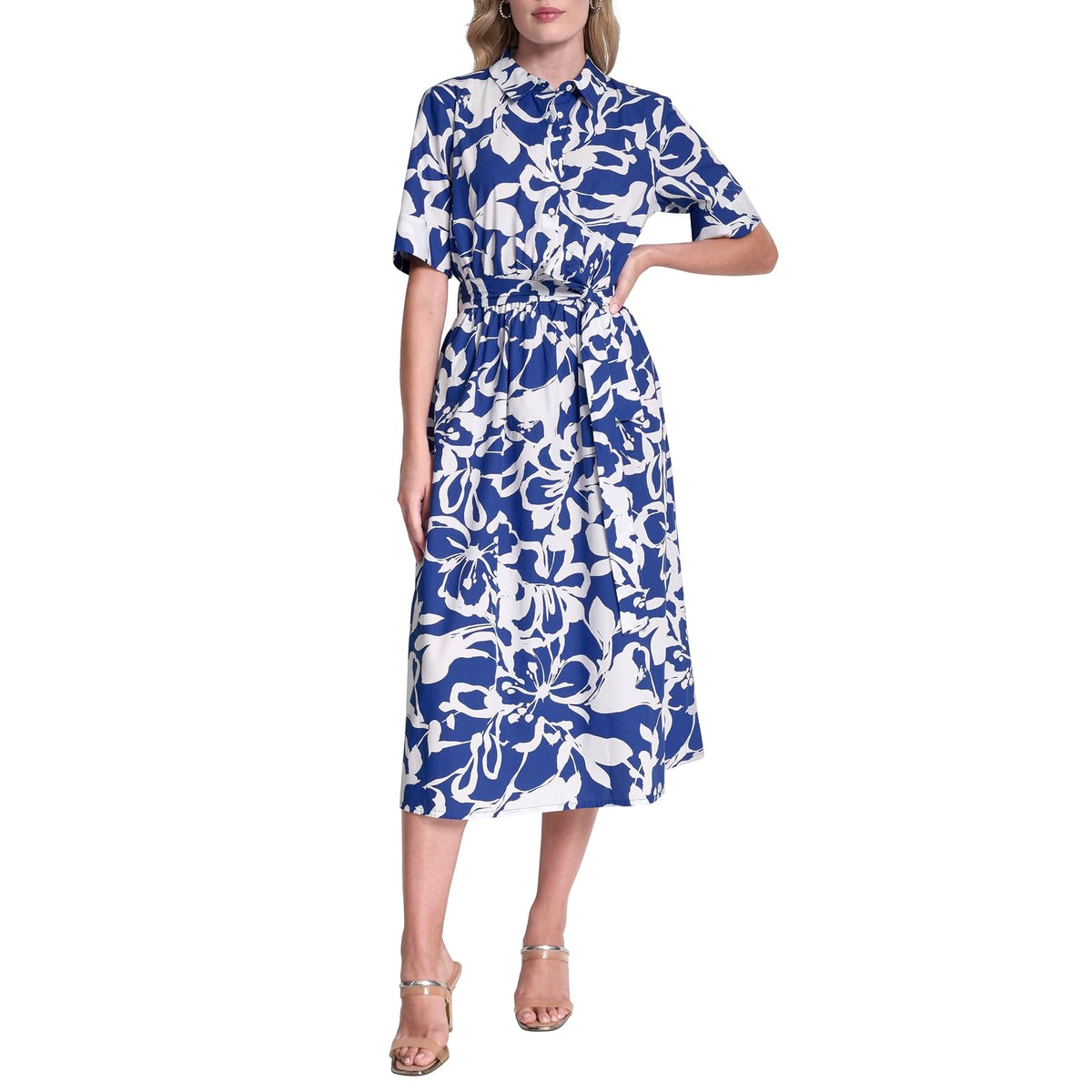DKNY Vestido Envolvente sin Mangas con Logotipo para Mujer - Atlantic azul - Ivory - 6